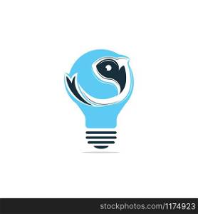 Fish and bulb vector logo design. Fish and bulb lamp icon simple sign. Creative fishing business idea concept.