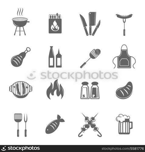 Fish and meat bbq food fire outdoor party icons set isolated vector illustration