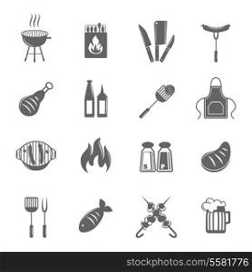 Fish and meat bbq food fire outdoor party icons set isolated vector illustration