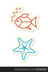 Fish and Starfish Icons on White