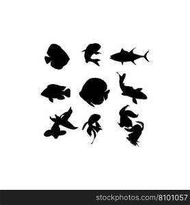 Fish animal water collection set silhouette design