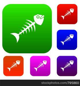 Fish bone set icon color in flat style isolated on white. Collection sings vector illustration. Fish bone set color collection