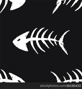 Fish bones Seamless pattern. Fish skeleton doodle, Hand drawn Cartoon Vector illustration.. Fish bones Seamless pattern. Fish skeleton doodle, Hand drawn Cartoon Vector illustration