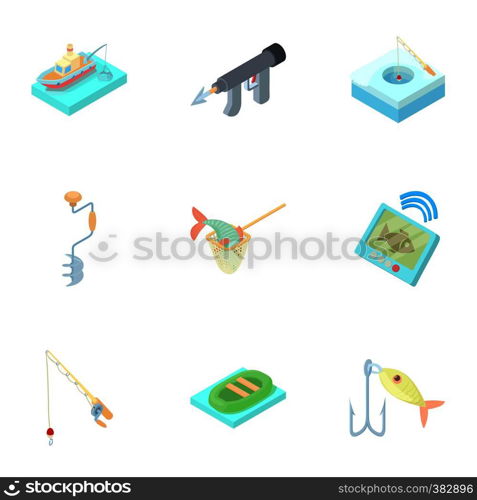 Fish catch icons set. Cartoon illustration of 9 fish catch vector icons for web. Fish catch icons set, cartoon style