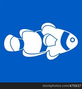 Fish clown icon white isolated on blue background vector illustration. Fish clown icon white