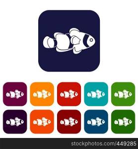 Fish clown icons set vector illustration in flat style In colors red, blue, green and other. Fish clown icons set flat
