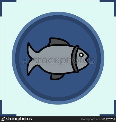 Fish color icon. Grocery store seafood sign. Isolated vector illustration. Fish color icon
