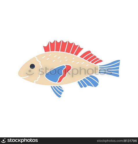  Fish colored icon vector illustration. Beautiful underwater character isolated object. Silhouette sea or ocean fish. Baby decoration for things and design