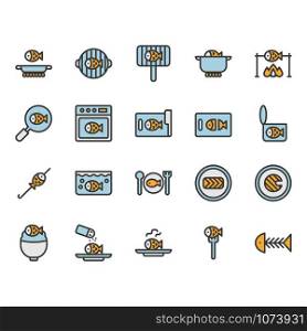 Fish cooking and food related icon and symbol set