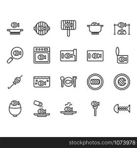 Fish cooking and food related icon and symbol set