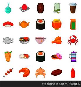 Fish delicacy icons set. Cartoon set of 25 fish delicacy vector icons for web isolated on white background. Fish delicacy icons set, cartoon style