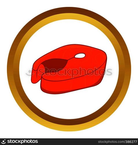 Fish fillet vector icon in golden circle, cartoon style isolated on white background. Fish fillet vector icon