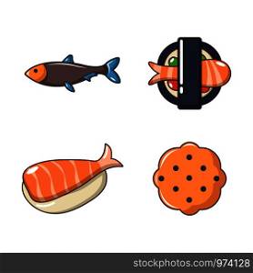 Fish food icon set. Cartoon set of fish food vector icons for web design isolated on white background. Fish food icon set, cartoon style