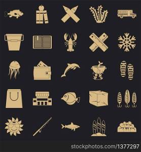 Fish food icons set. Simple set of 25 fish food vector icons for web for any design. Fish food icons set, simple style
