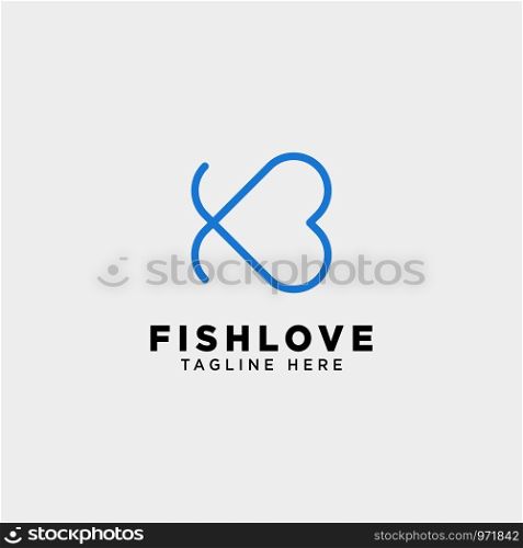 fish heart line logo template vector illustration icon element isolated. fish heart line logo template vector illustration icon element
