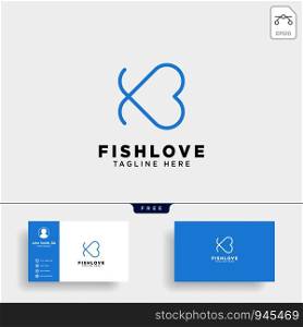 fish heart line logo template vector illustration icon element isolated with business card - vector. fish heart line logo template vector illustration icon element