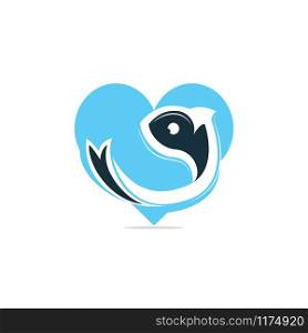 Fish heart shape vector logo design. Fishing logo concept design template.