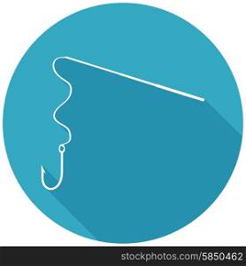 fish hook flat icon with long shadow.