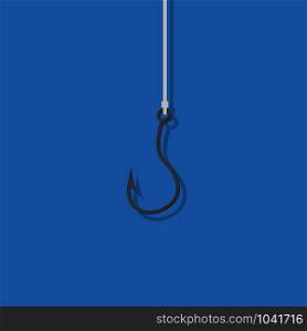 fish hook illustration on blue background, flat vector. fish hook illustration on blue background, vector