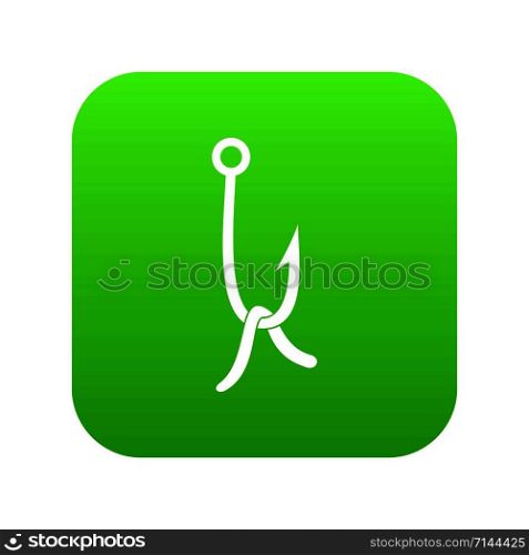 Fish hook with earthworm icon digital green for any design isolated on white vector illustration. Fish hook with earthworm icon digital green