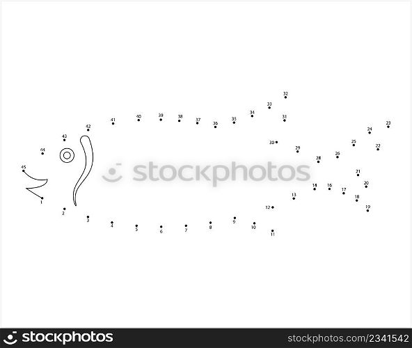 Fish Icon Connect The Dots, Fish Silhouette, Aquatic Animal Icon Vector Art Illustration, Puzzle Game Containing A Sequence Of Numbered Dots