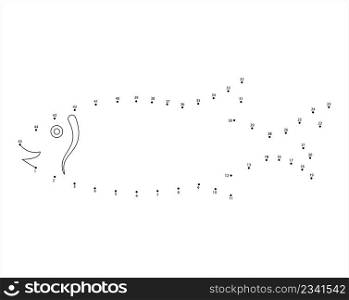 Fish Icon Connect The Dots, Fish Silhouette, Aquatic Animal Icon Vector Art Illustration, Puzzle Game Containing A Sequence Of Numbered Dots