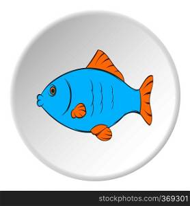 Fish icon in cartoon style on white circle background. Seafood symbol vector illustration. Fish icon, cartoon style