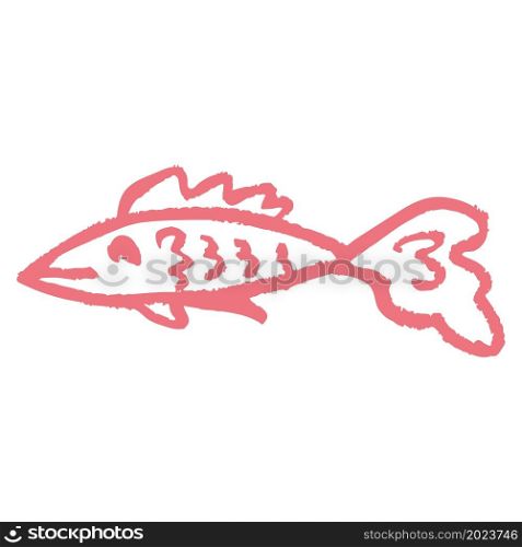 Fish. Icon in hand draw style. Drawing with wax crayons, colored chalk, children&rsquo;s creativity. Vector. Icon in hand draw style. Drawing with wax crayons, children&rsquo;s creativity