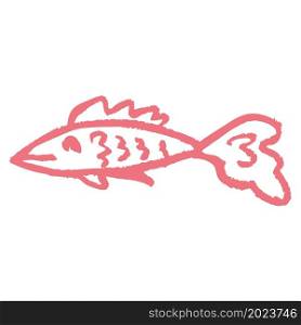 Fish. Icon in hand draw style. Drawing with wax crayons, colored chalk, children&rsquo;s creativity. Vector. Icon in hand draw style. Drawing with wax crayons, children&rsquo;s creativity