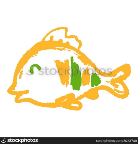 Fish. Icon in hand draw style. Drawing with wax crayons, colored chalk. Icon in hand draw style. Drawing with wax crayons, children&rsquo;s creativity
