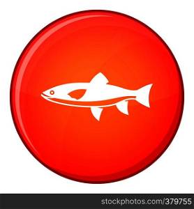 Fish icon in red circle isolated on white background vector illustration. Fish icon, flat style