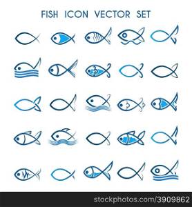 Fish icon or symbol set. Monochrome and colorful fish icons. Isolated on white background.