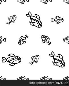 Fish Icon Seamless Pattern, Fish Silhouette, Aquatic Craniate Animal Vector Art Illustration