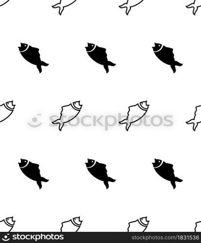 Fish Icon Seamless Pattern, Fish Silhouette Icon Vector Art Illustration