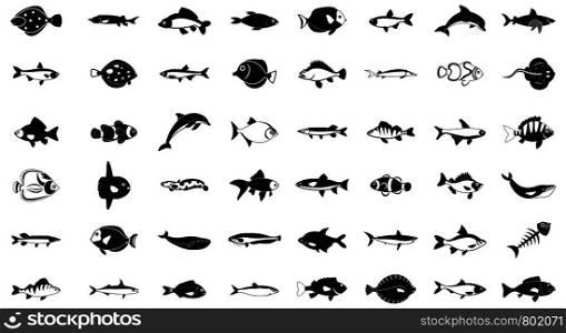 Fish icon set. Simple set of fish vector icons for web design isolated on white background. Fish icon set, simple style