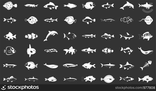 Fish icon set vector white isolated on grey background . Fish icon set grey vector