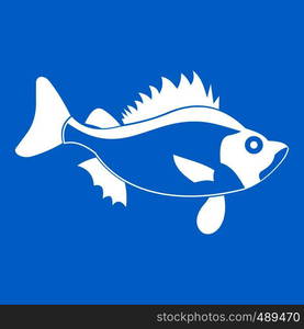 Fish icon white isolated on blue background vector illustration. Fish icon white