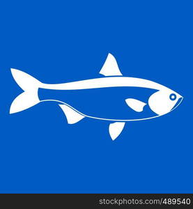 Fish icon white isolated on blue background vector illustration. Fish icon white