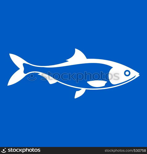 Fish icon white isolated on blue background vector illustration. Fish icon white