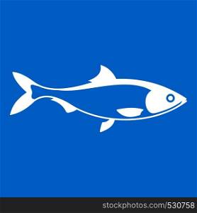 Fish icon white isolated on blue background vector illustration. Fish icon white
