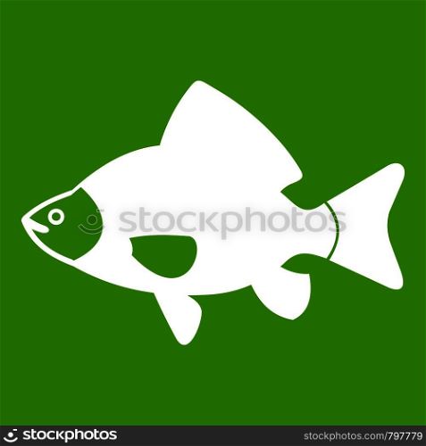 Fish icon white isolated on green background. Vector illustration. Fish icon green