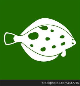 Fish icon white isolated on green background. Vector illustration. Fish icon green
