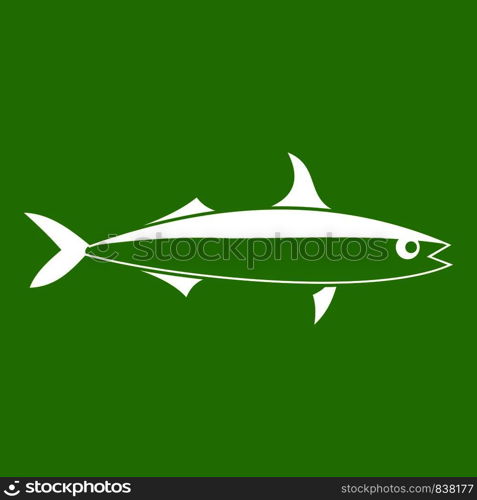 Fish icon white isolated on green background. Vector illustration. Fish icon green