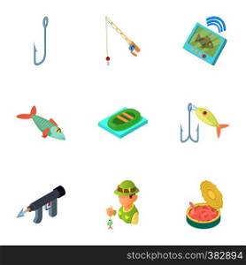 Fish icons set. Cartoon illustration of 9 fish vector icons for web. Fish icons set, cartoon style