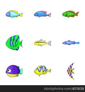 Fish icons set. Cartoon illustration of 9 fish vector icons for web. Fish icons set, cartoon style