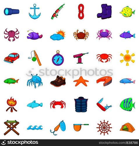 Fish icons set. Cartoon style of 36 fish vector icons for web isolated on white background. Fish icons set, cartoon style