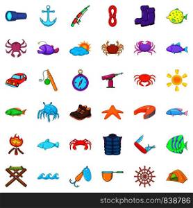 Fish icons set. Cartoon style of 36 fish vector icons for web isolated on white background. Fish icons set, cartoon style