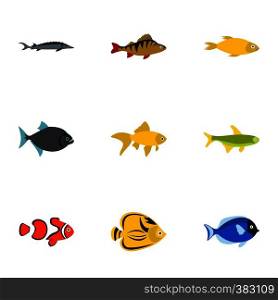 Fish icons set. Flat illustration of 9 fish vector icons for web. Fish icons set, flat style