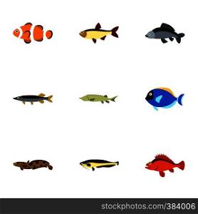 Fish icons set. Flat illustration of 9 fish vector icons for web. Fish icons set, flat style
