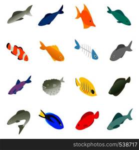 Fish icons set in isometric 3d style on a white background. Fish icons set, isometric 3d style